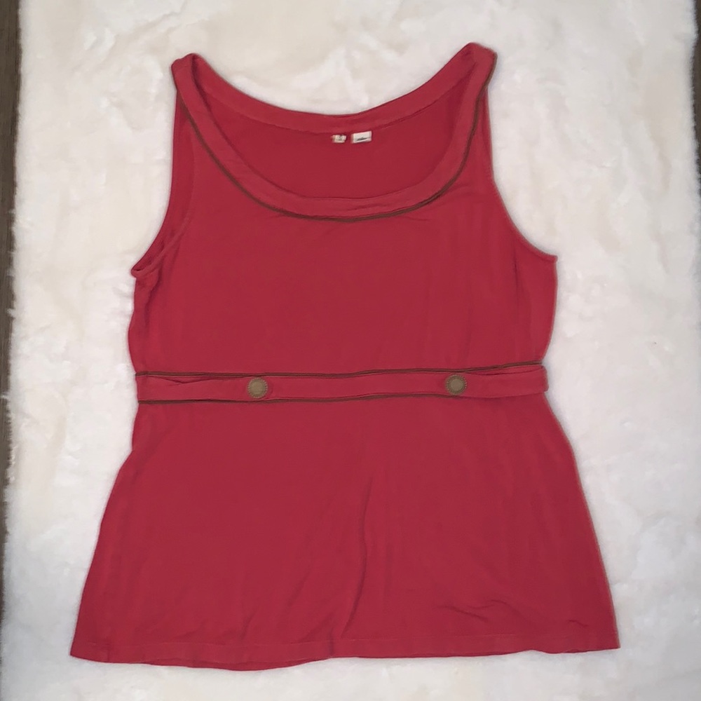 Moth / Anthropology Tank Top XL Coral w/ tan trim